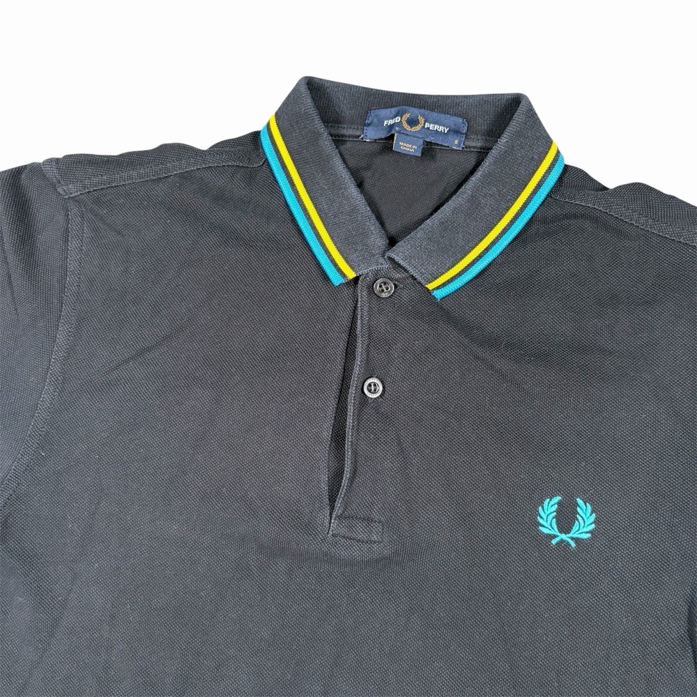 Fred Perry Polo Shirt Black Yellow Sz S M3600 Slim Fit Pique Twin Tipped